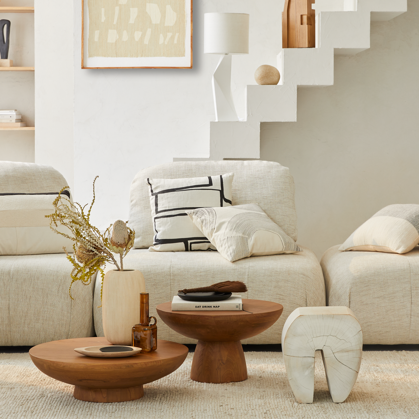 Coffee table ronde en bois de sunkai fait-mainMaison Bloom Concept