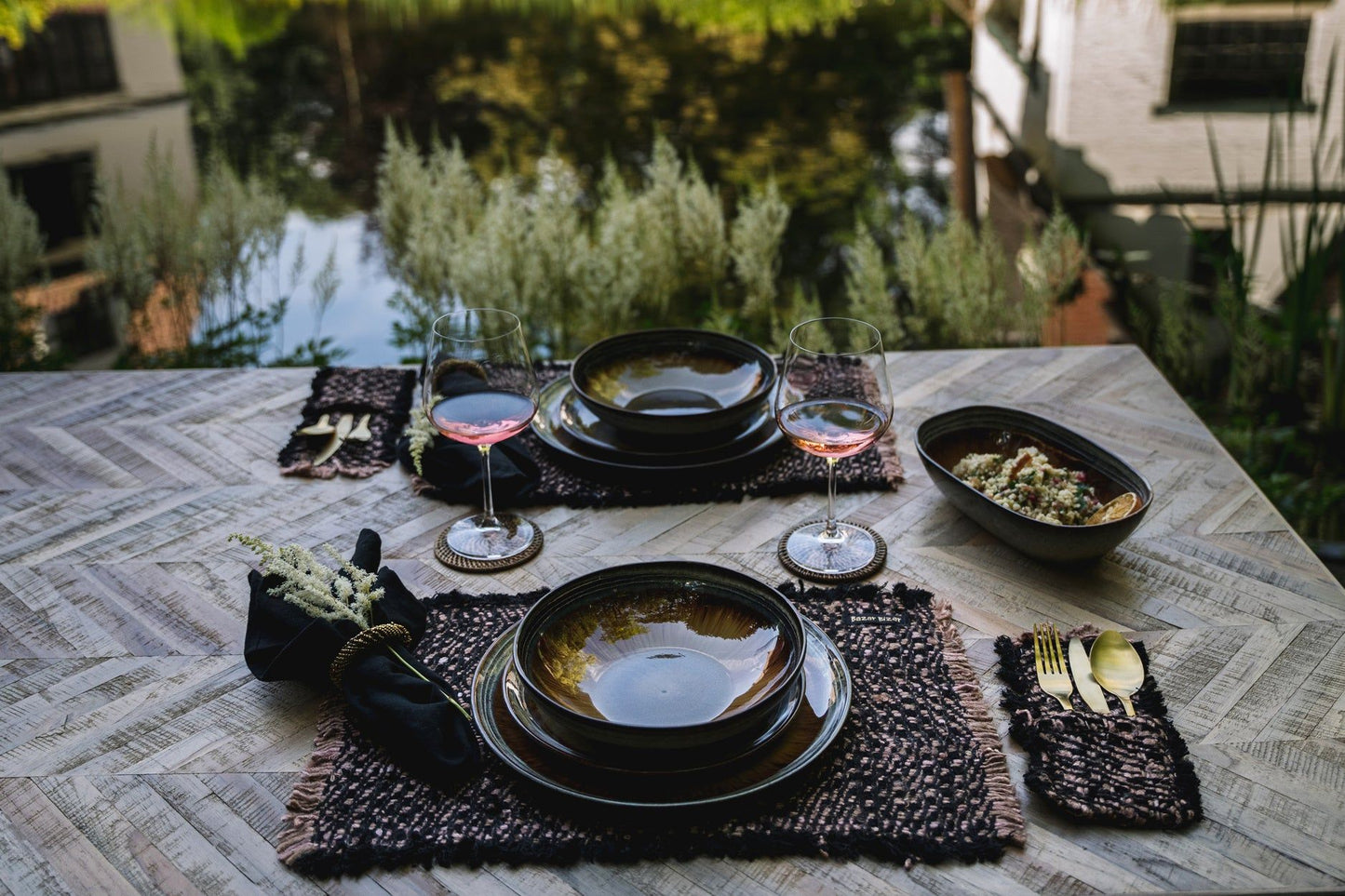 Serviettes de table noires en lin - Set de 4Maison Bloom Concept