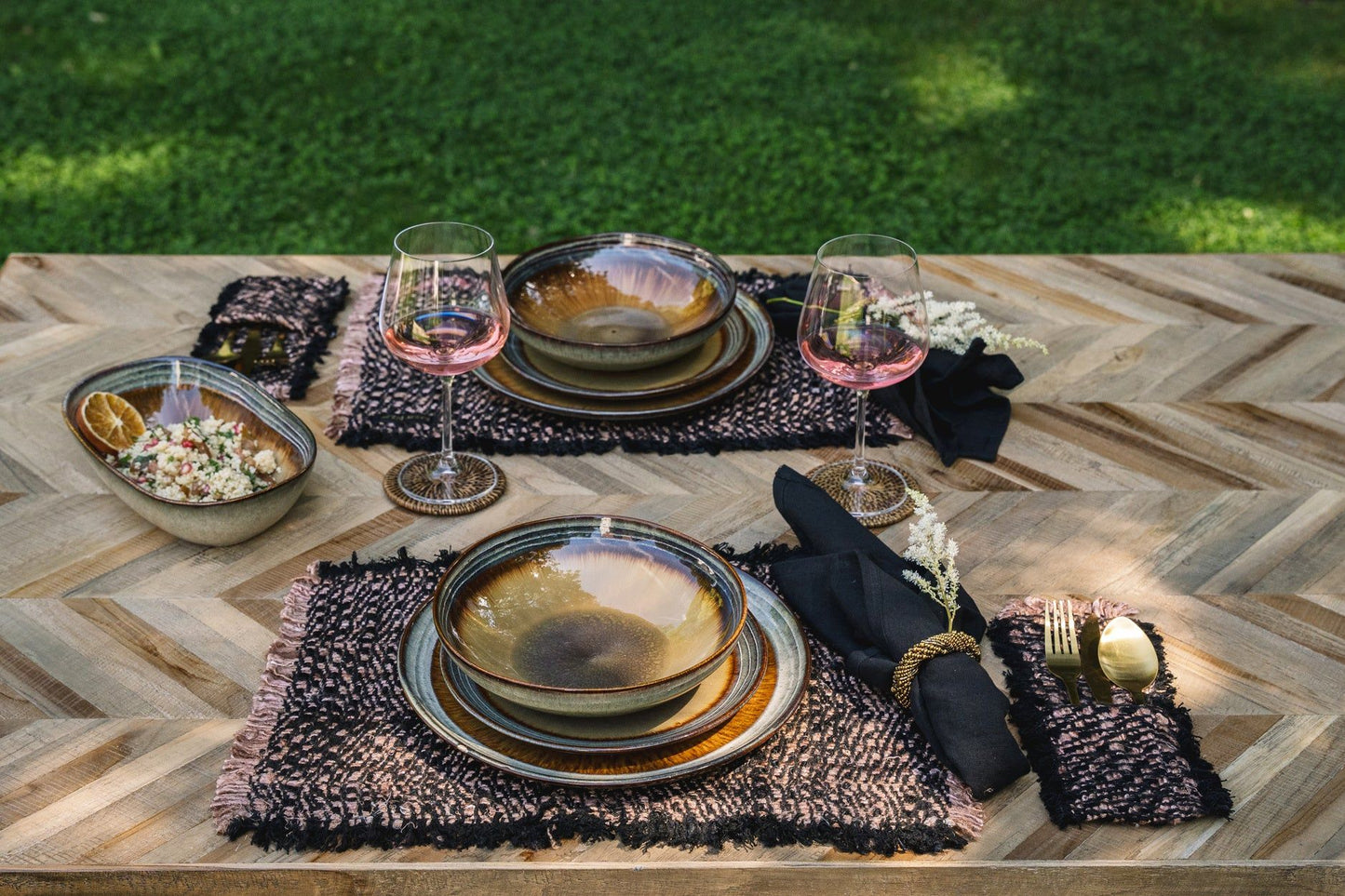 Serviettes de table noires en lin - Set de 4Maison Bloom Concept