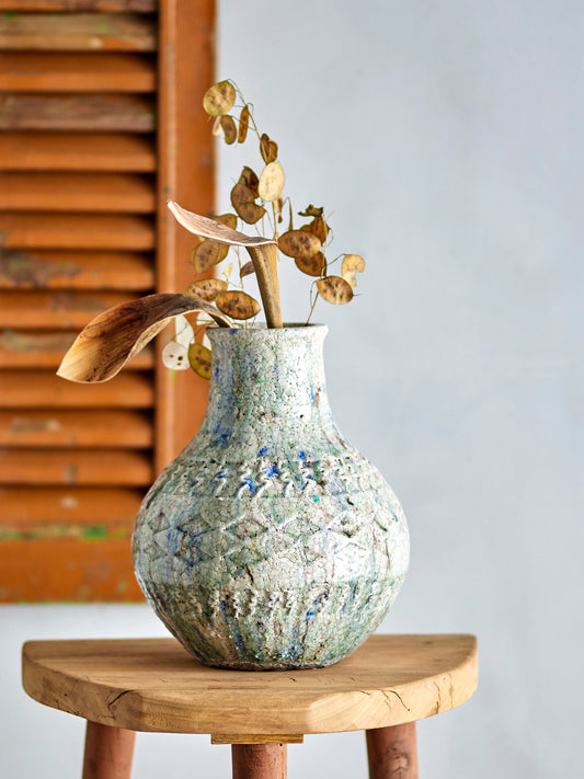 Vase organique bleu en terre cuite