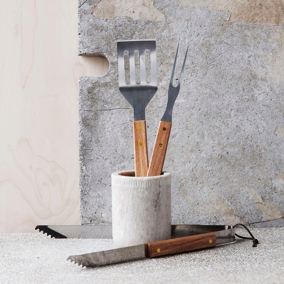 Outils de barbecue en acier et bois - Set de 3 - maison bloom concept