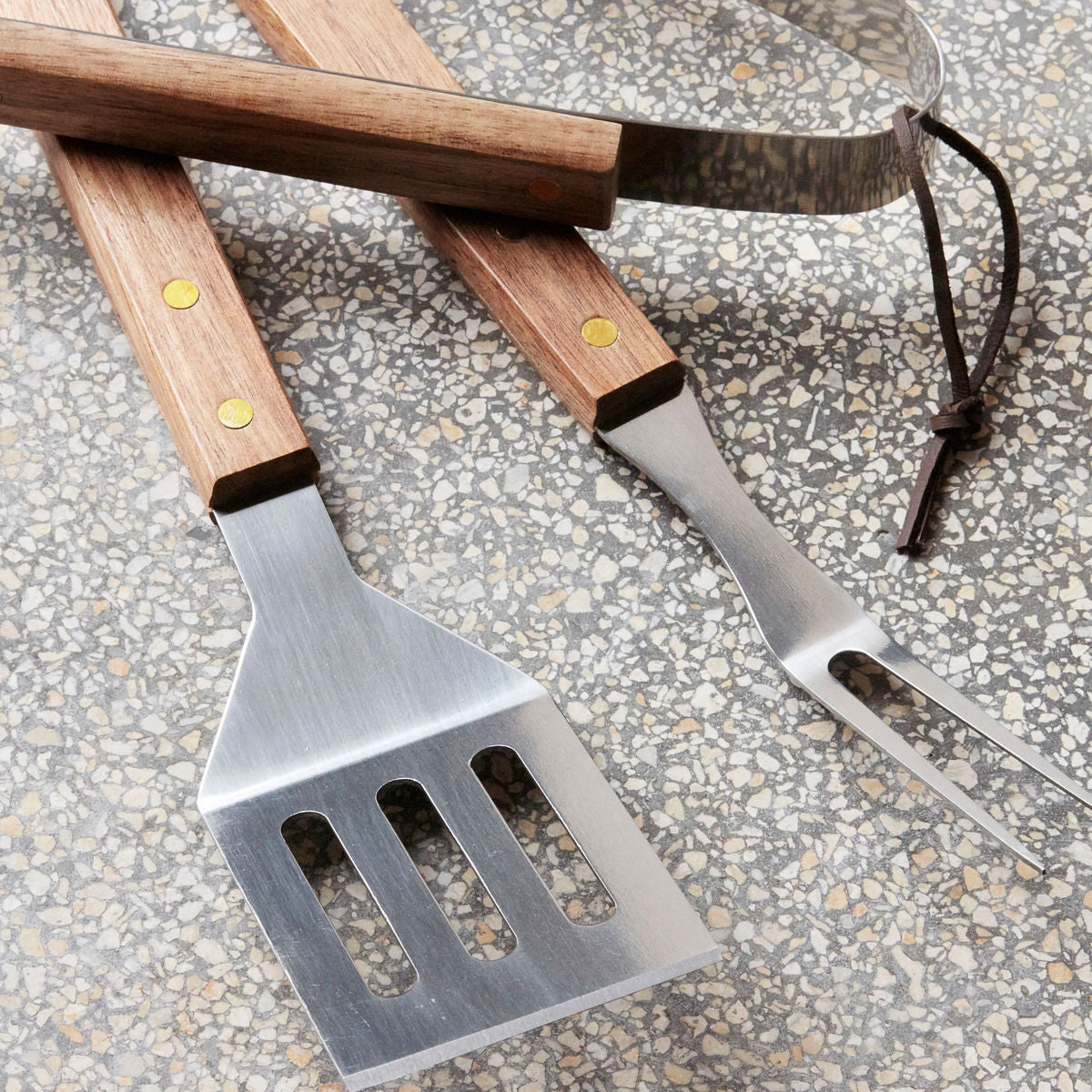 Outils de barbecue en acier et bois - Set de 3 - maison bloom concept